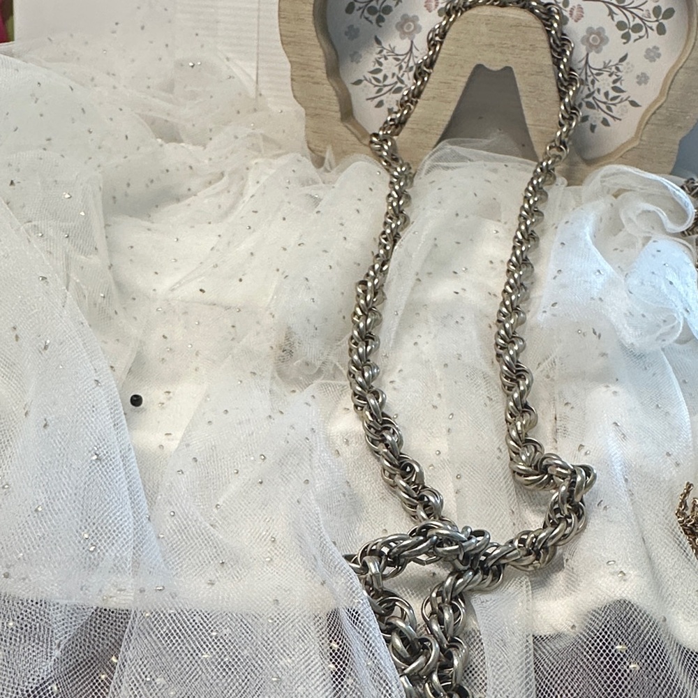 Vintage Handmade sterling Silver Chain with heavy cable knit Necklace